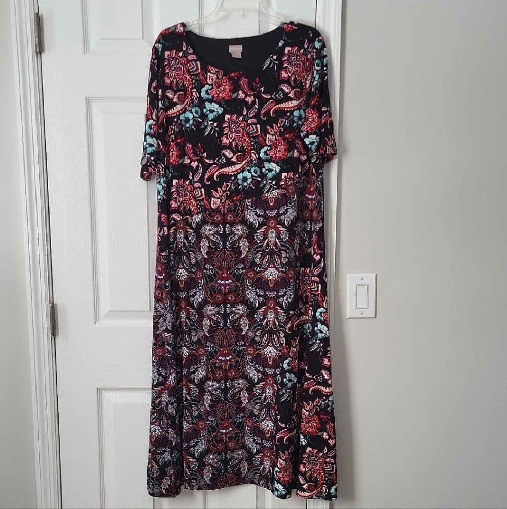 Chico's Black and Red Floral Maxi Dress Size 3